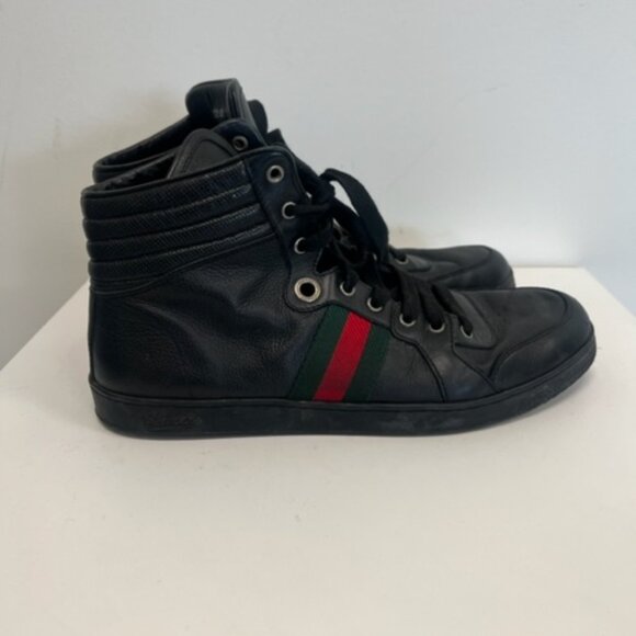 GUCCI coda Guccissima black leather high-top sneakers 221825 size11 - Picture 1 of 11